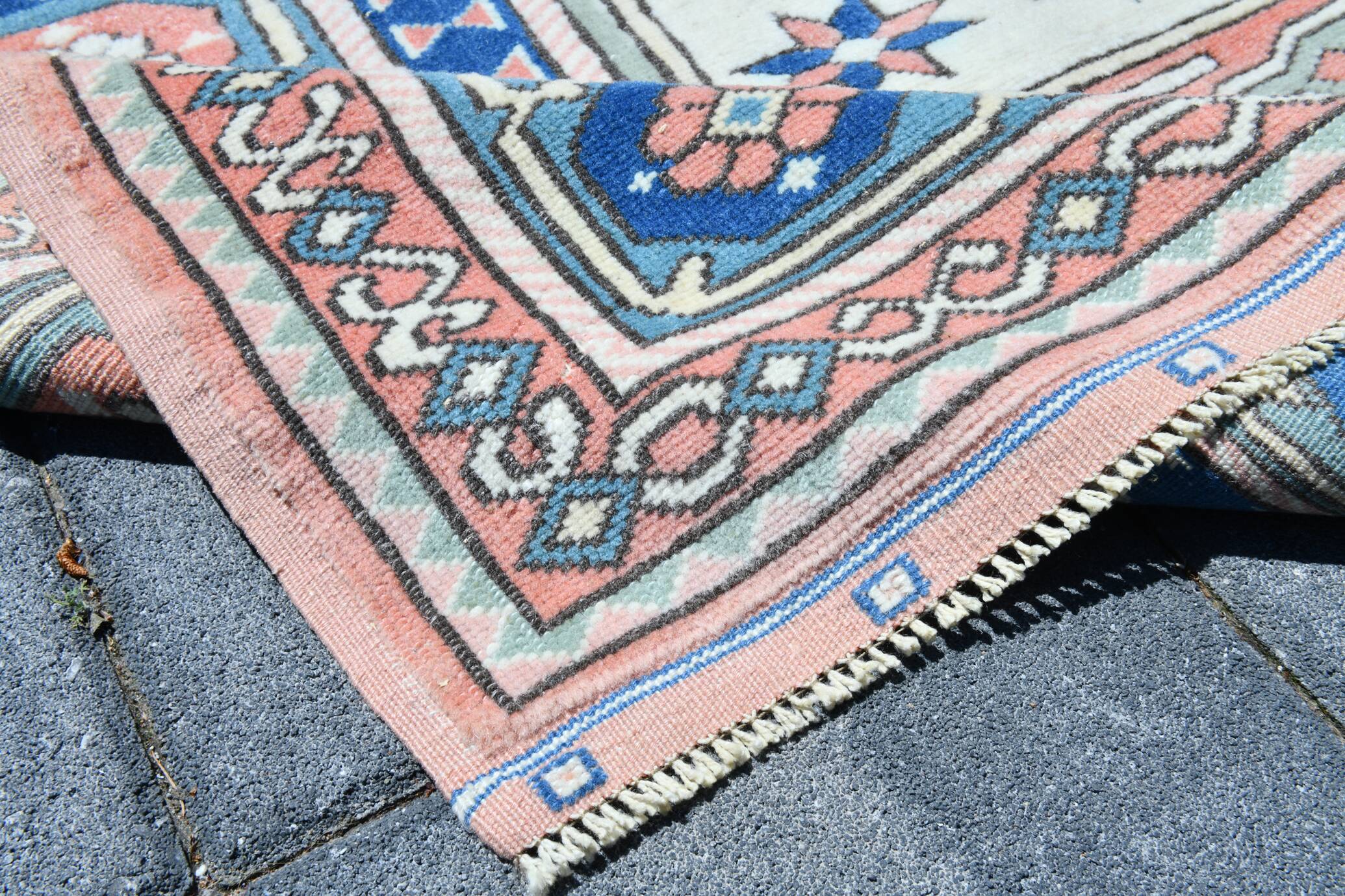 Powder Pink & Soft Blue Vintage Persian Rug, 166x209 Cm
