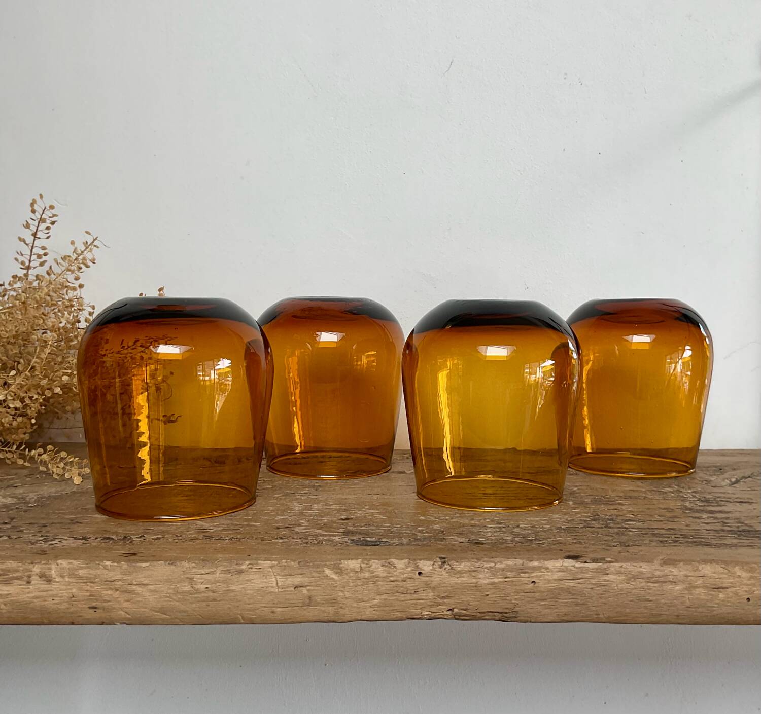 4 vintage amber bubble glasses