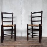 Pair of brutalist chair wood straw