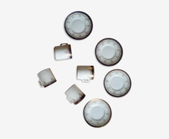 Service a café porcelaine, lot de 4 tasses et 4 soucoupes