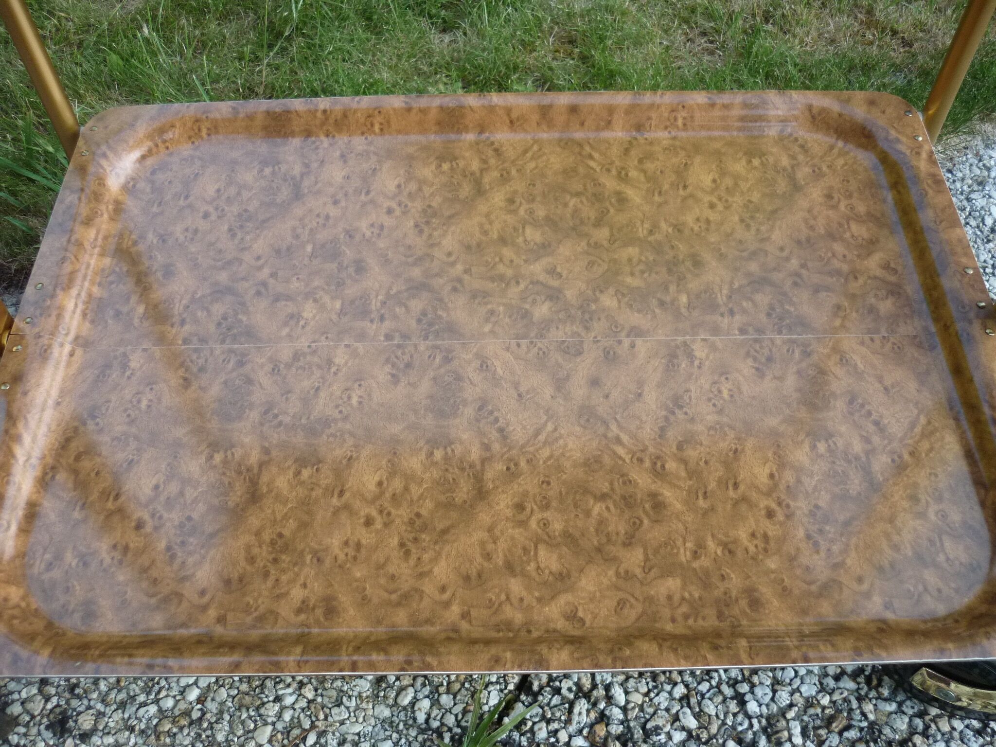 Folding rolling table Platex dark and gold glass