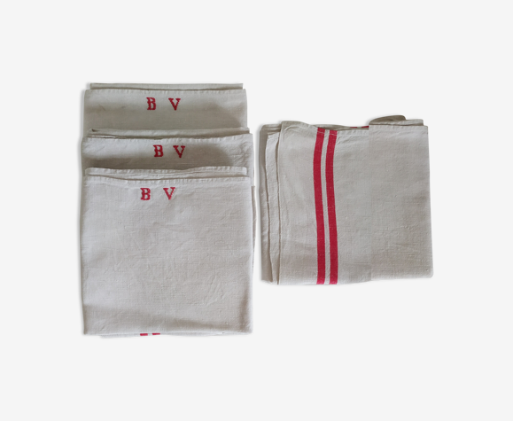 Set of 4 old monogram bv tea towels