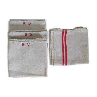 Set of 4 old monogram bv tea towels
