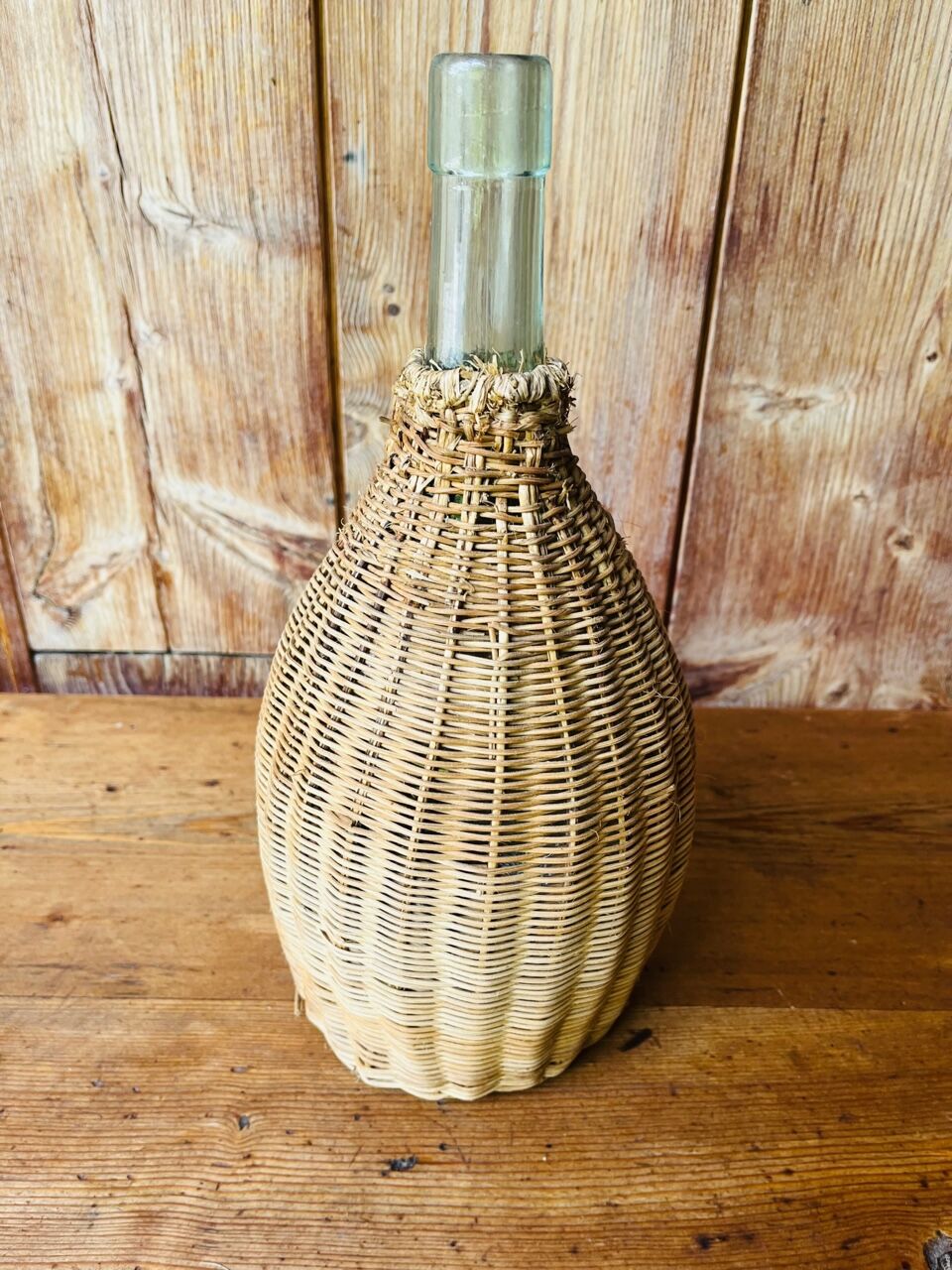 Vintage braided rattan bottle duo