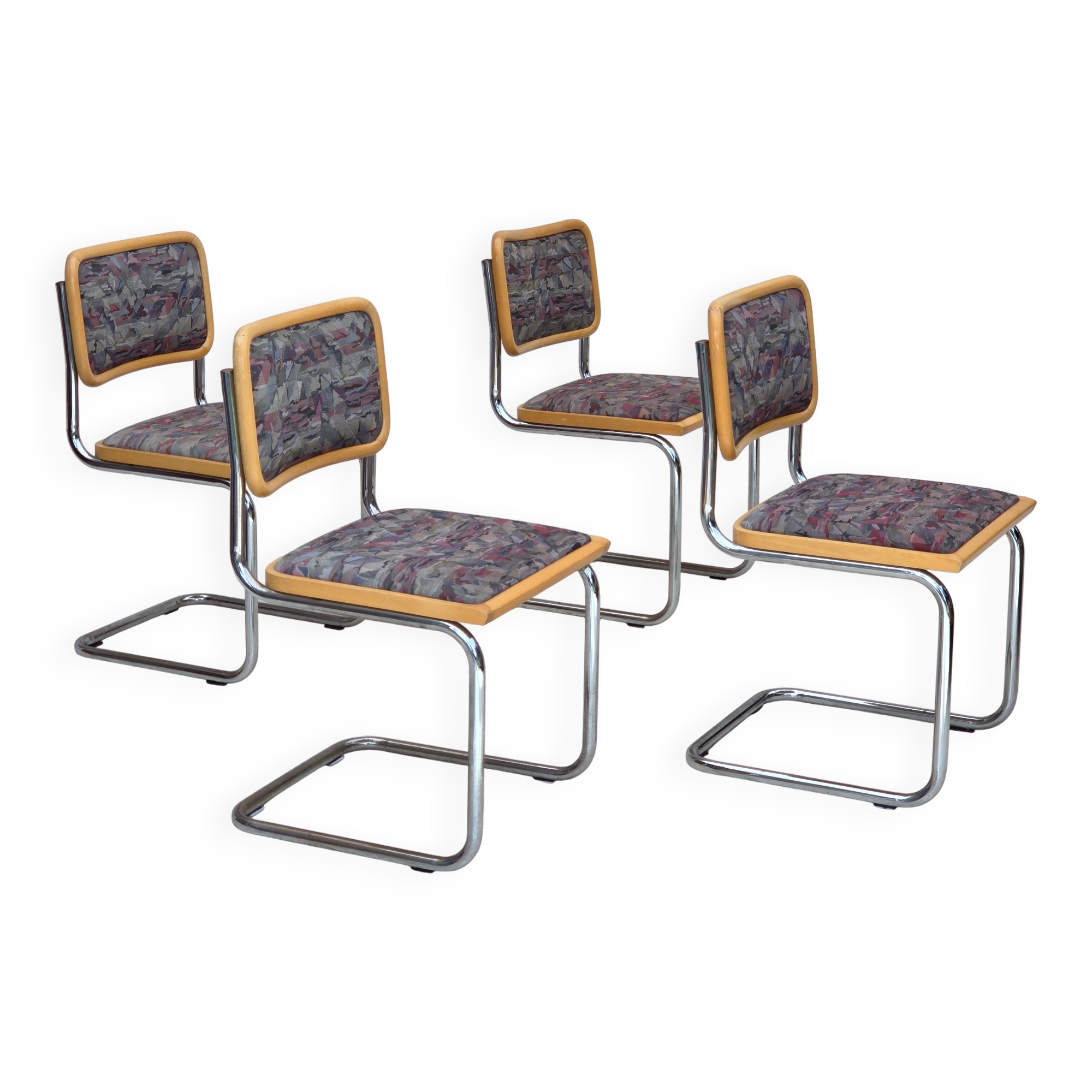 1970s, set of 4 pcs Italian dining chairs in Bauhaus style.