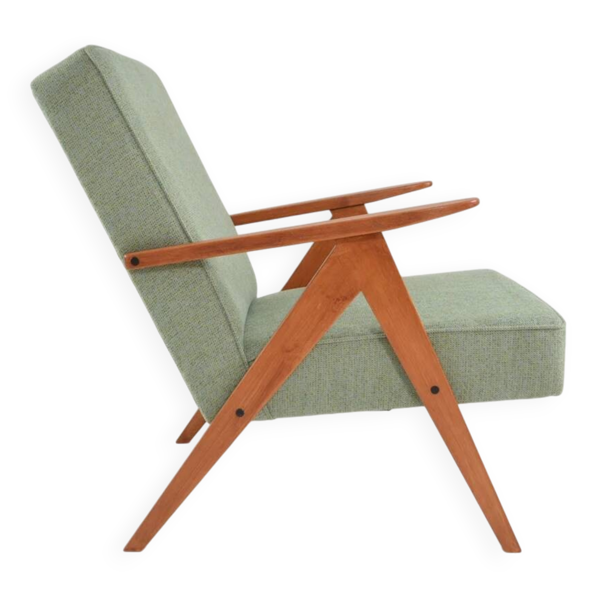 KOMPAS armchairs in light green mottled fabric