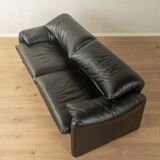 Canapé Maralunga de Vico Magistretti pour Cassina, années 1970, cuir noir d'origine