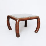 Faux Bamboo And Grey Marble Side Table Hollywood Regency Boho