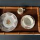 Old serving tray in faux bamboo and brass, 19th century