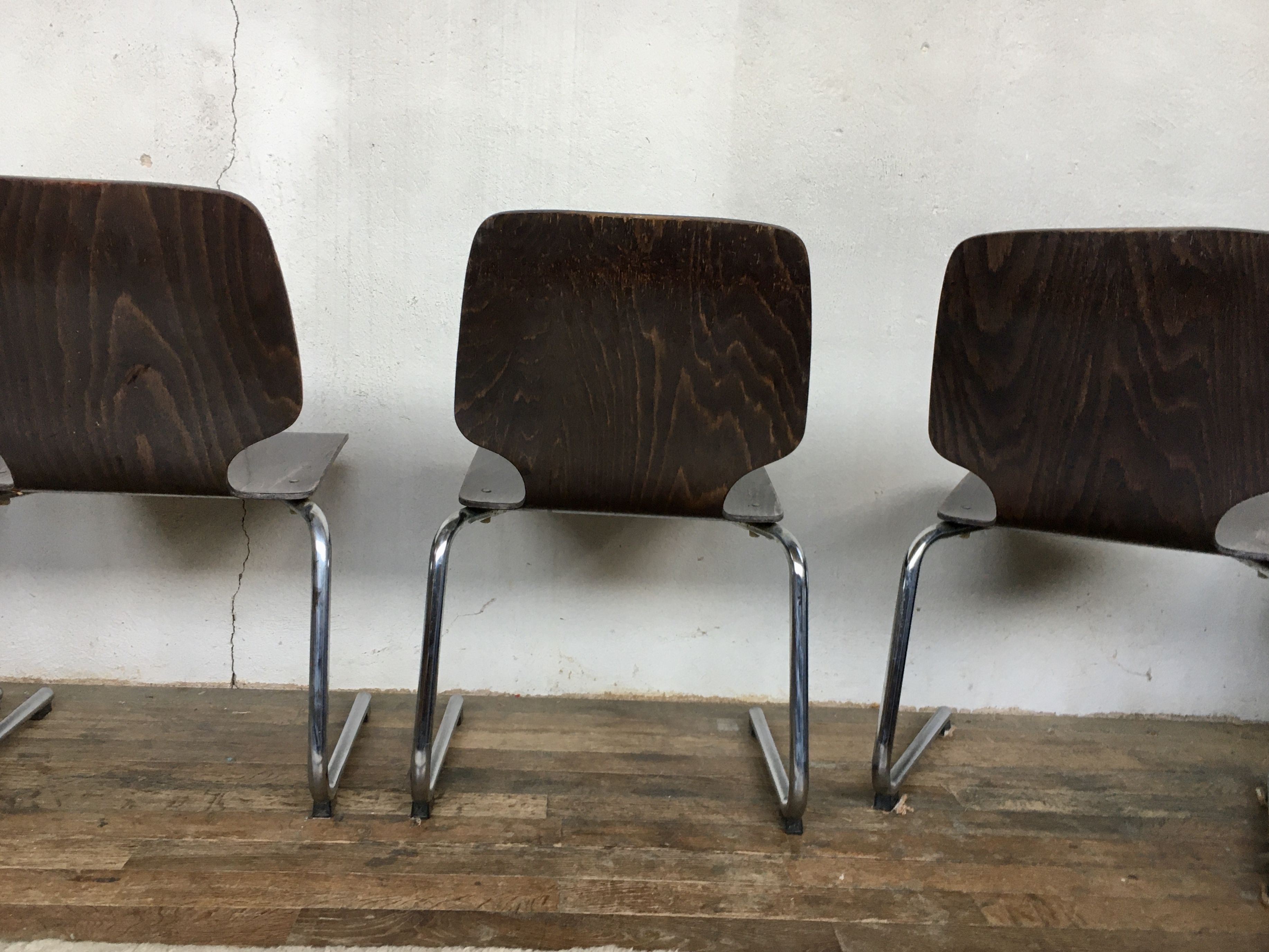 Series of 5 retro vintage stackable chairs flototto pagholz by adam stegner 1960 1970