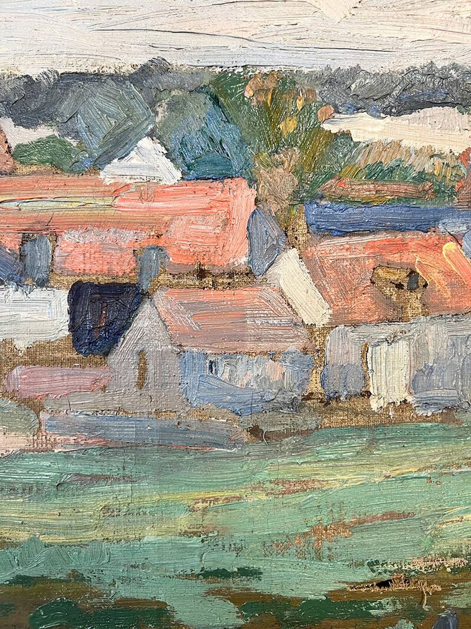 Painting “Village”, Oil on canvas signed.