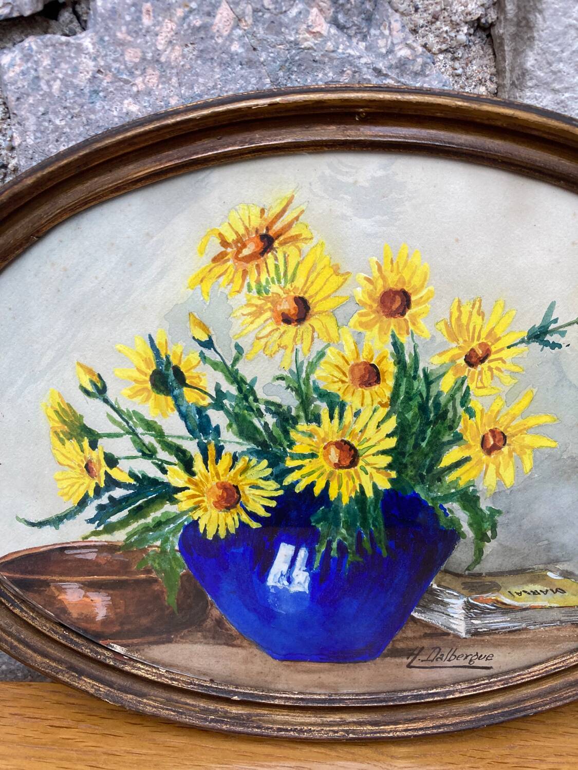 Art Deco still life of yellow daisies
