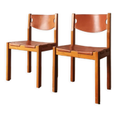 Paire de chaises orme et cuir Maison Regain