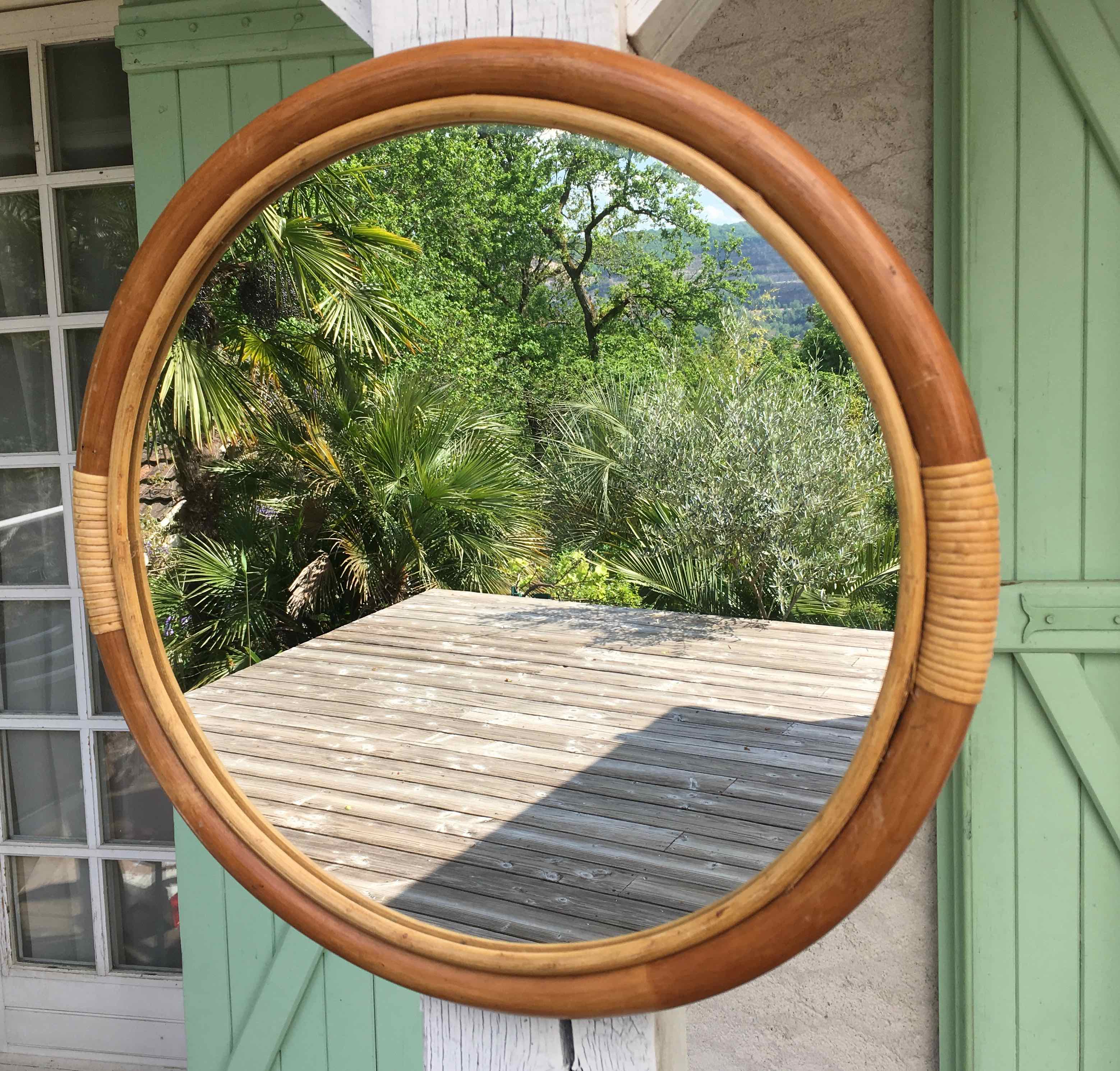 Miroir rond cadre bois clair 55cm