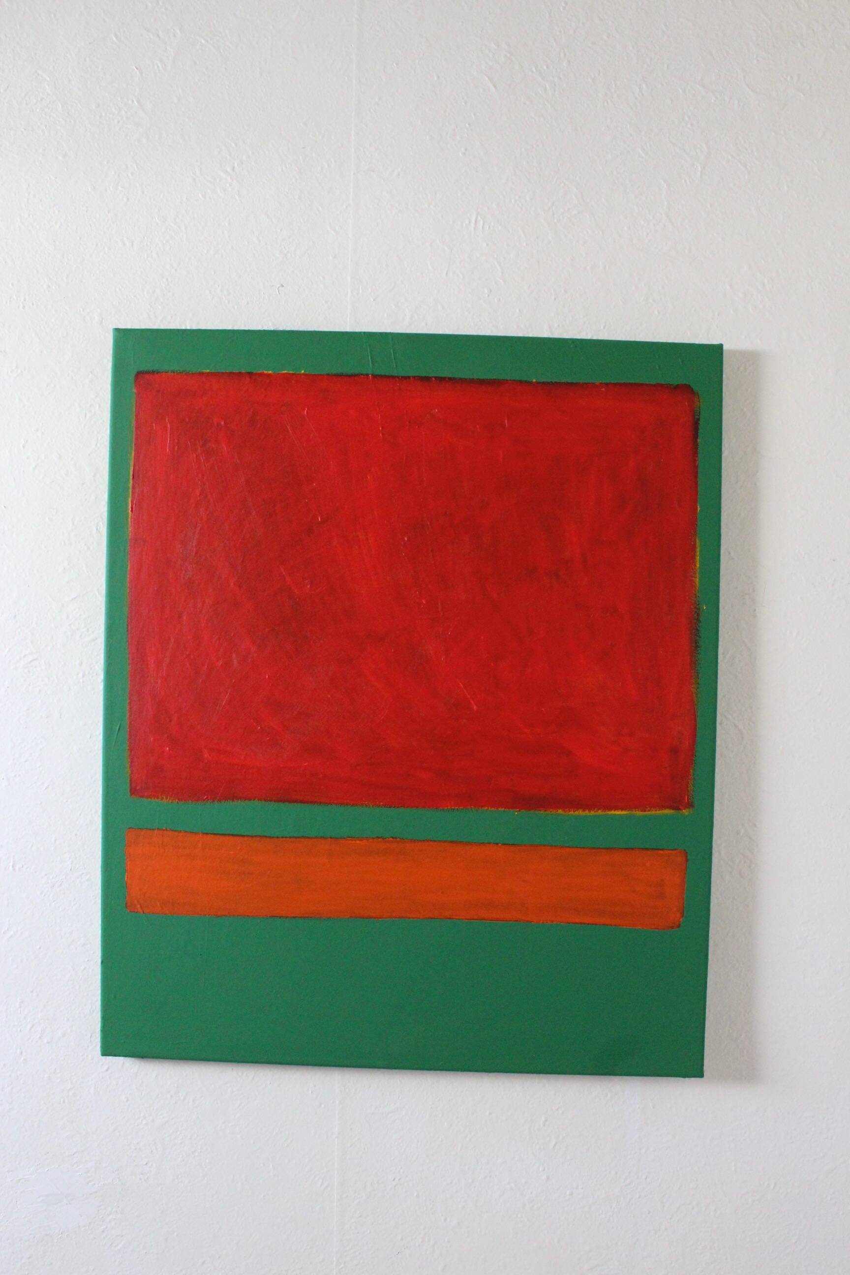 Red on green unique acrylic painting