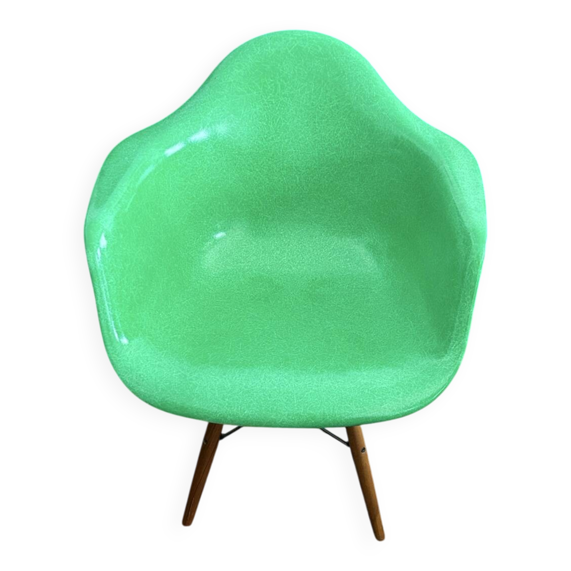 Ray and Charles Eames Fibreglass Arm Shell Dowel Chair Green