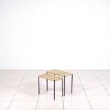 Nesting tables in metal / rattan by Carl Auböck