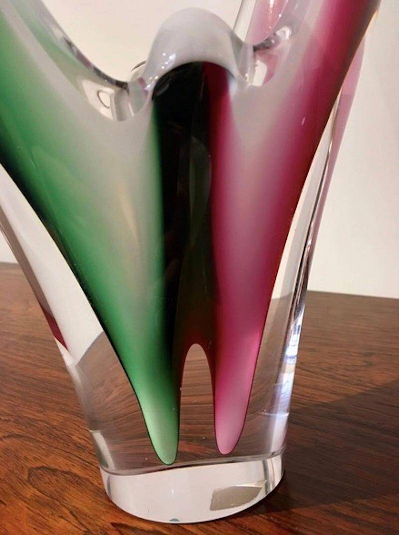 Pair of crystal vases by Paul Kedelv for Flygsfors Coquille