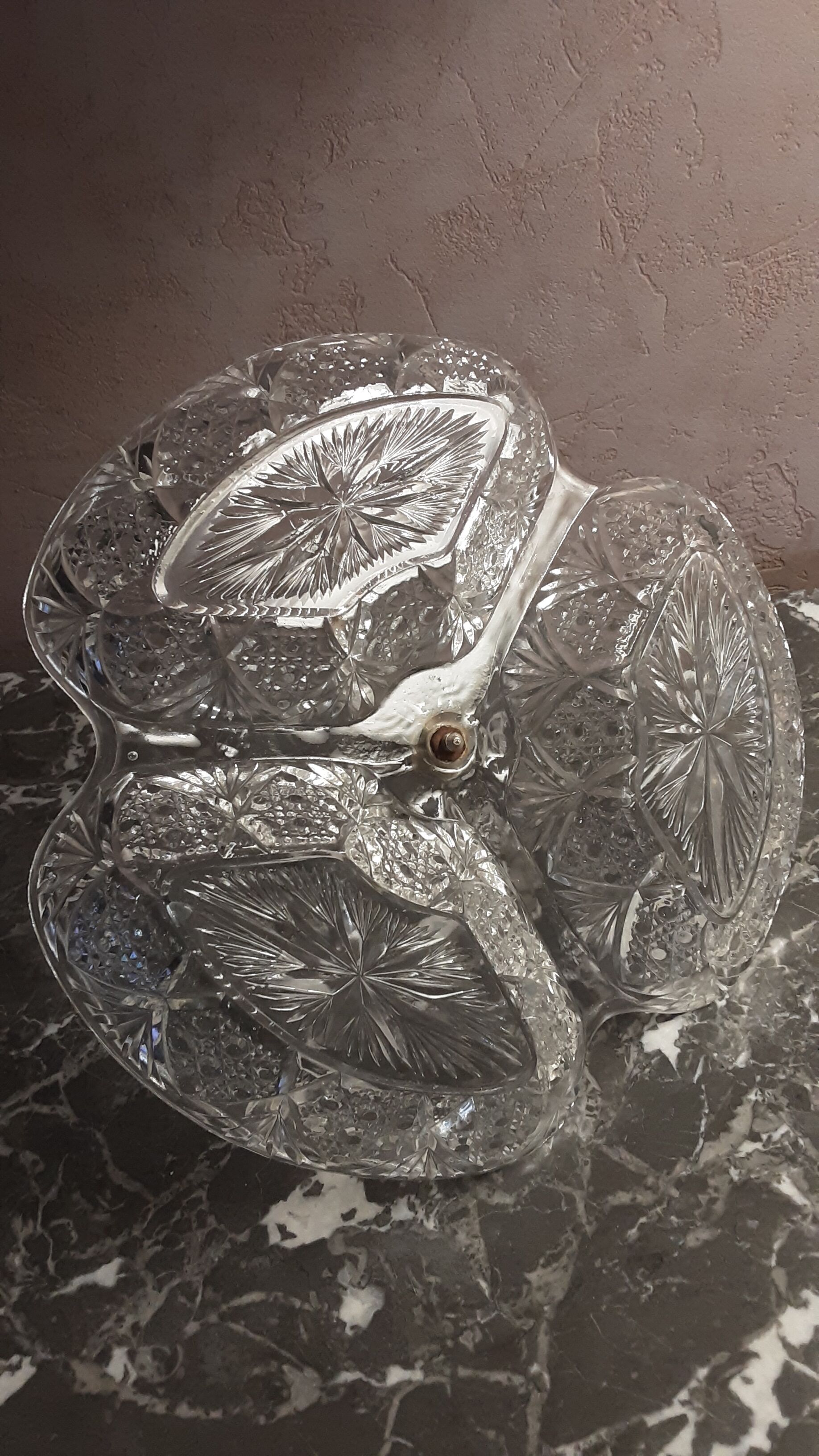 Aperitif dish or appetizer in vintage chiseled glass