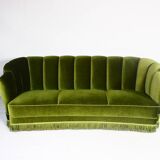 1940s art deco green velvet banana sofa, Denmark