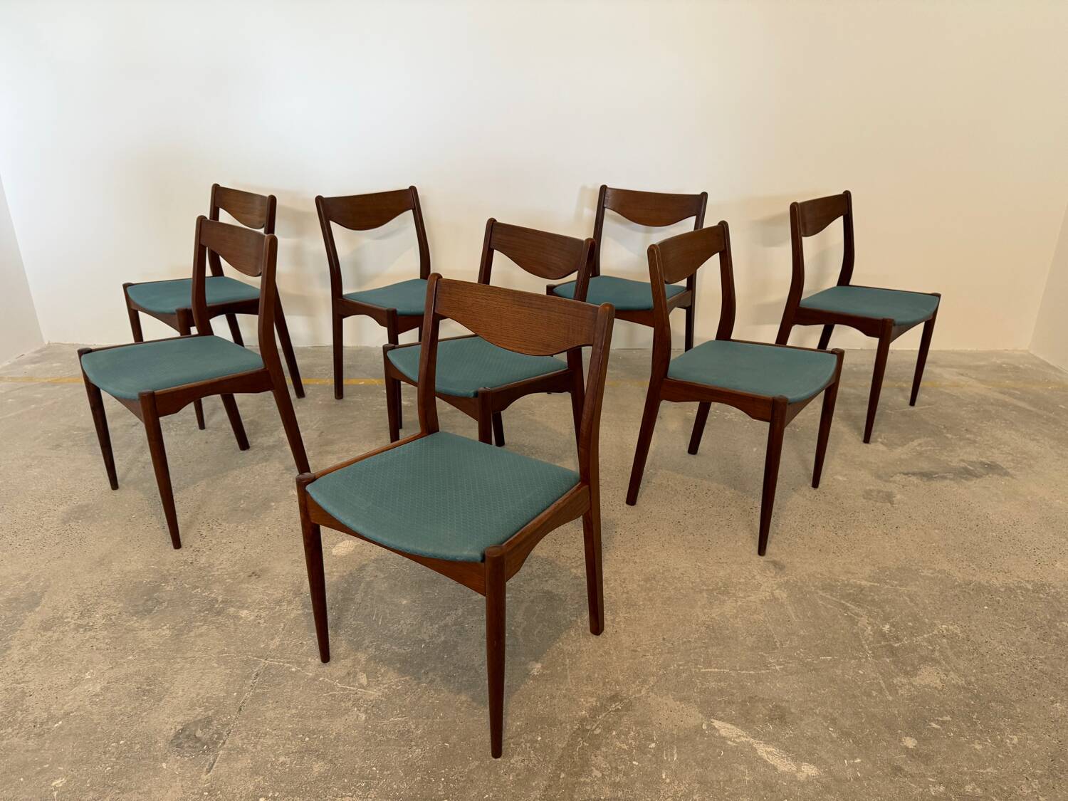 Set of 8 Vintage Danish Chairs by Søren Ladefoged – Teak & Blue Fabric