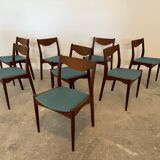 Set of 8 Vintage Danish Chairs by Søren Ladefoged – Teak & Blue Fabric