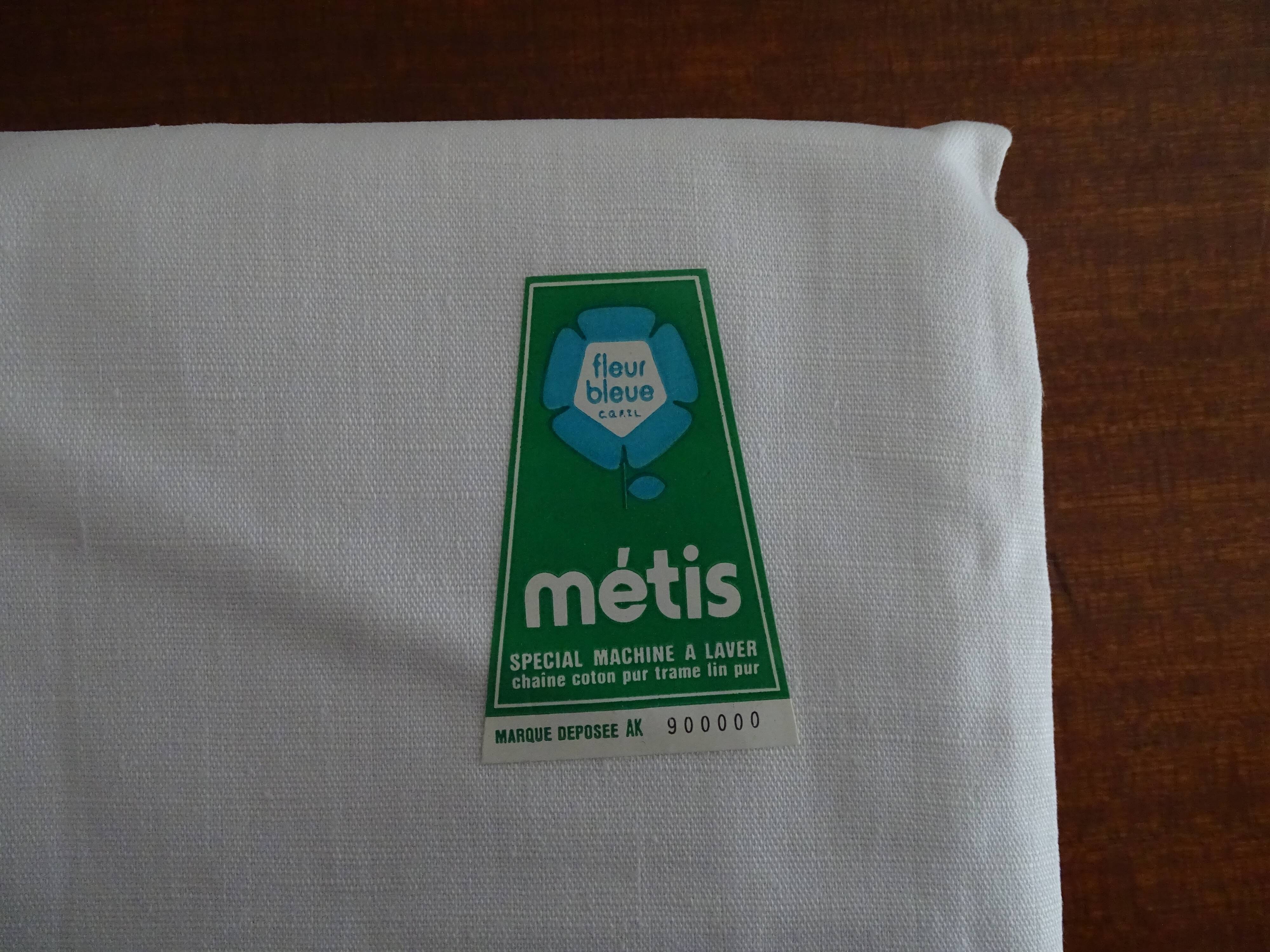 Drap plat métis lin coton "fleur bleue" 310 x 220