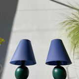 Pair of green and blue wooden ball lamps