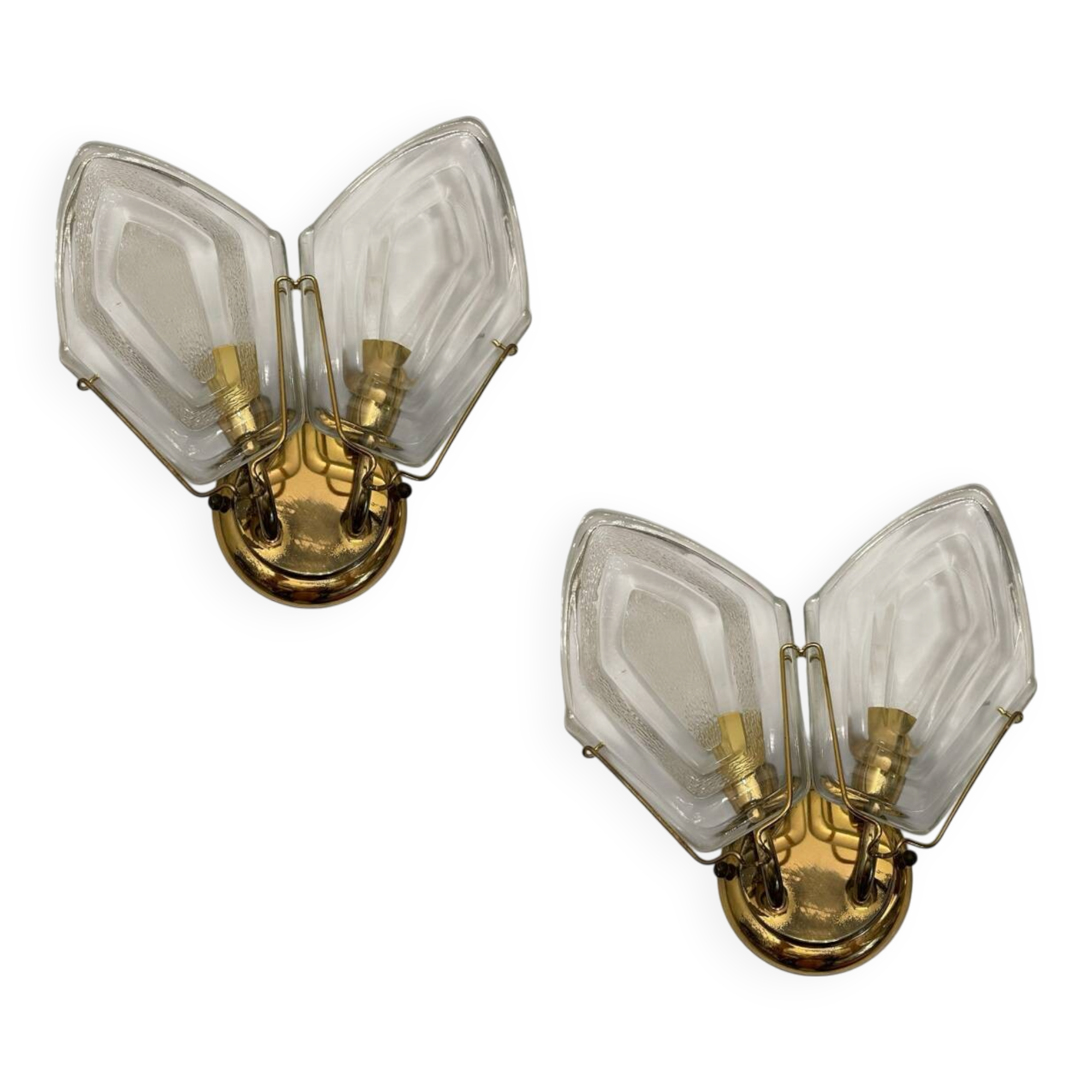 Brass Glass Sconces Set of 2 1970’s