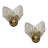 Lot de 2 appliques en laiton et verre, années 1970