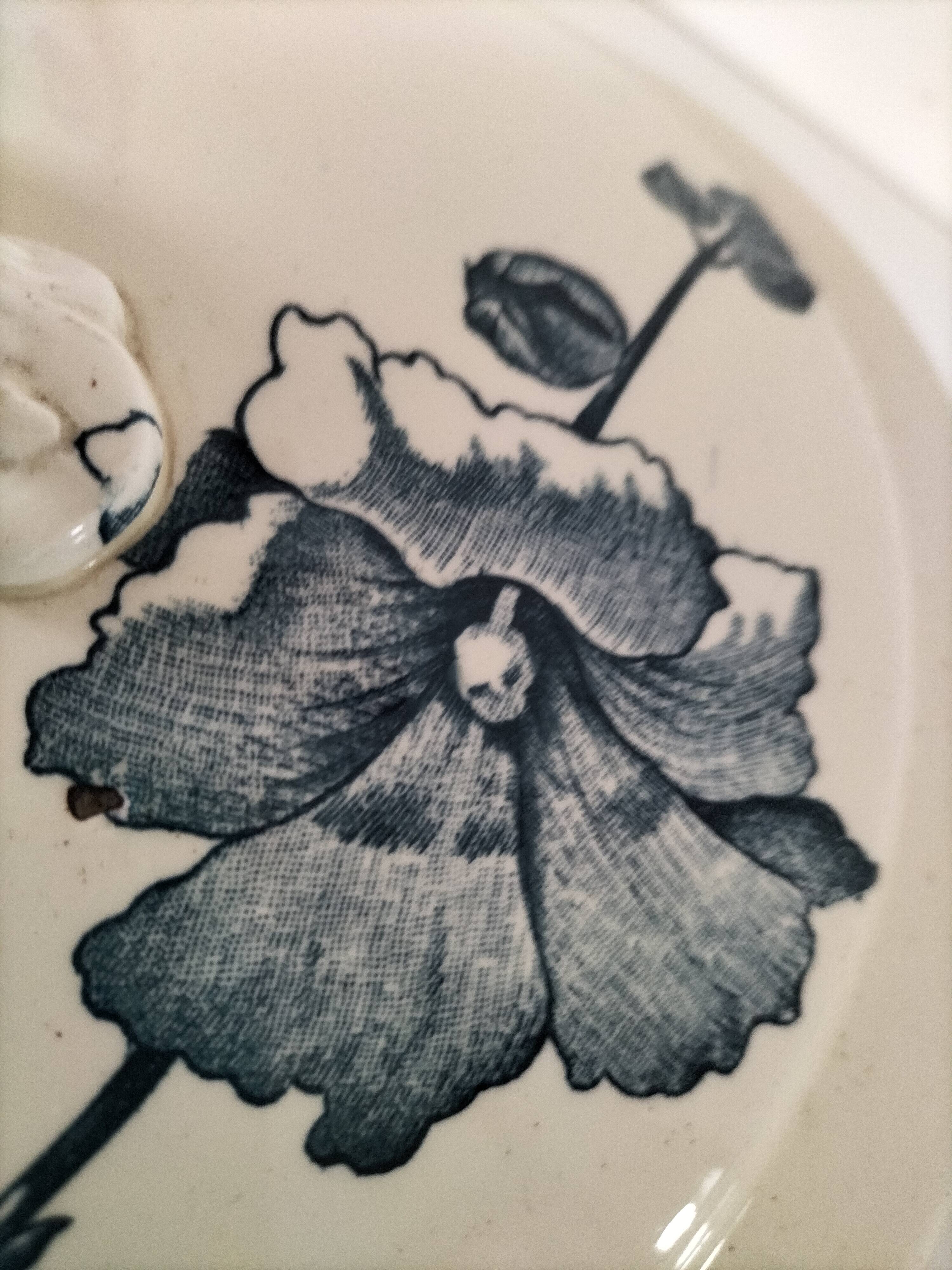 Lion Soup Tureen – Blue-grey Hollyhocks 1890-1920
