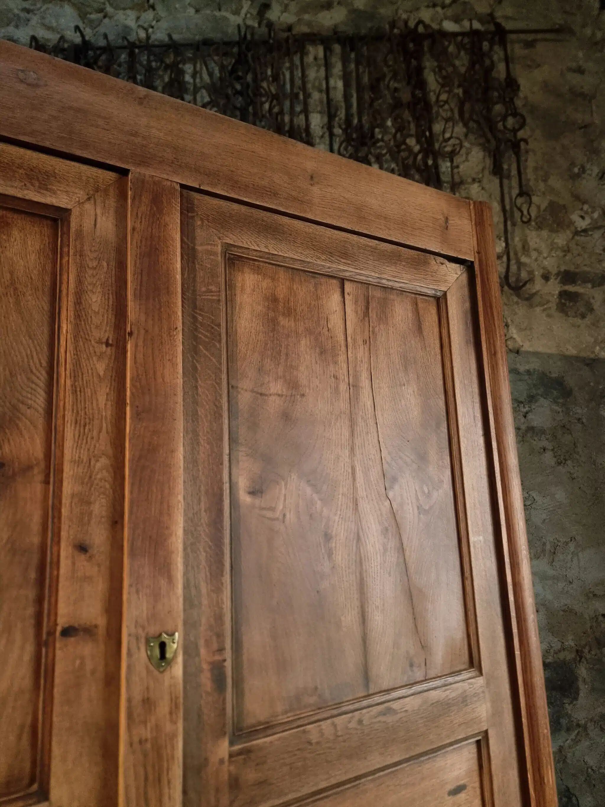 Antique French oak sideboard – Two-part display cabinet with drawers and four doors