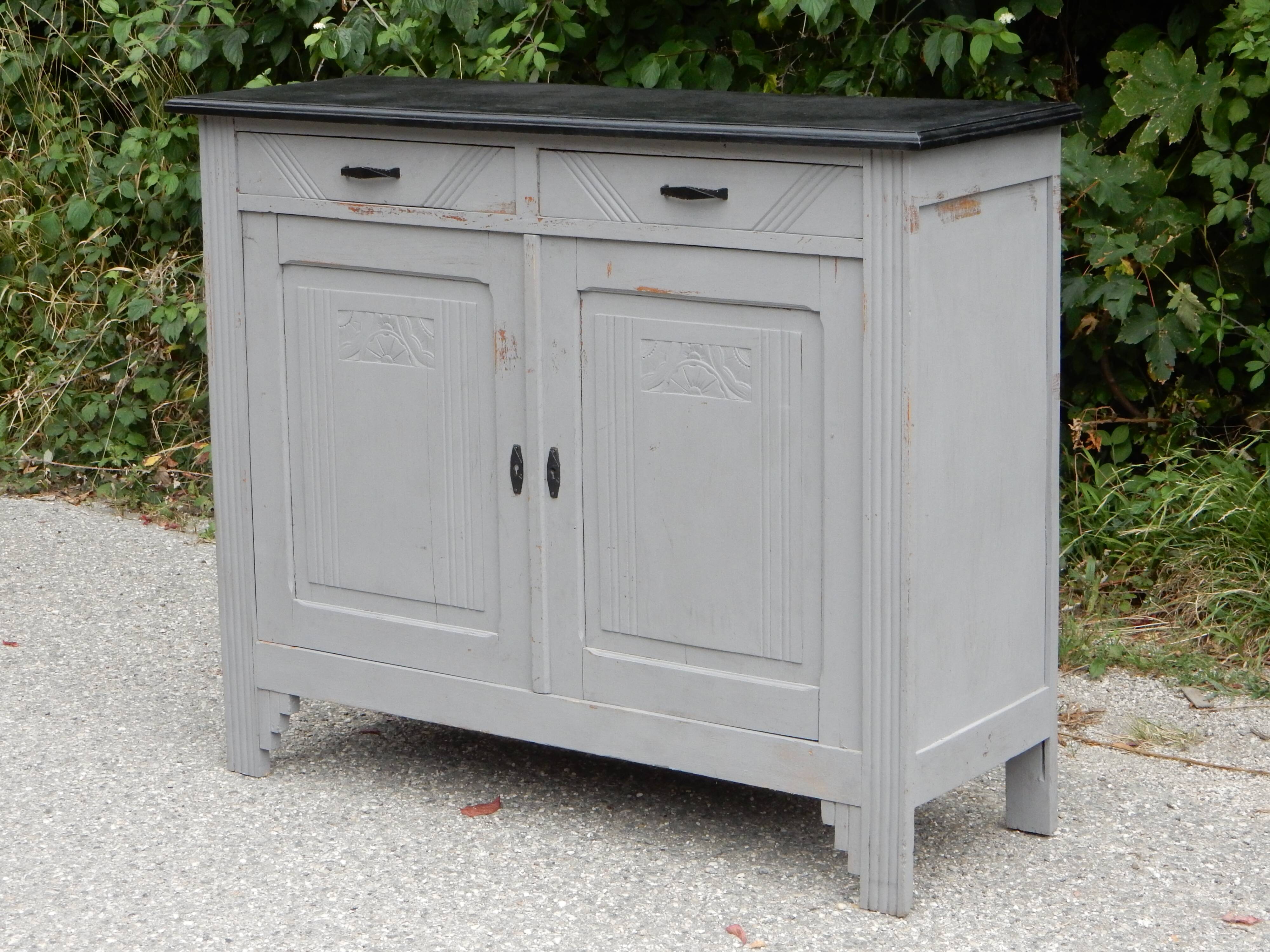 Superbe buffet parisien art déco gris patiné et noir