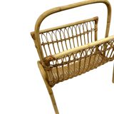 Vintage Wicker Newspaper Rack, Boho/PRL, Franco Albini Style, Italy 1970s