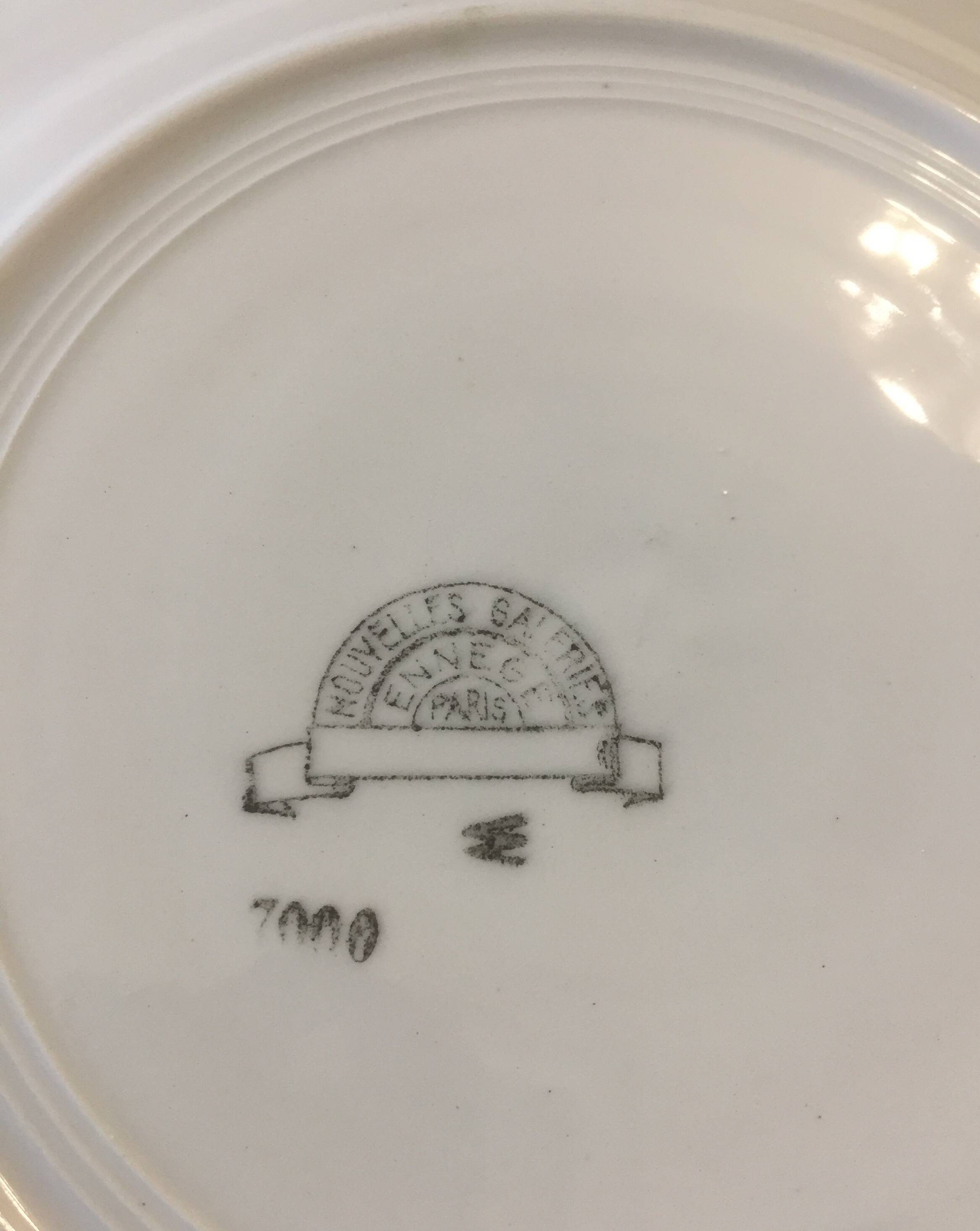 6 dinner plates + 1 dish - iron earth - "ennege" nouvelles galeries paris - vintage