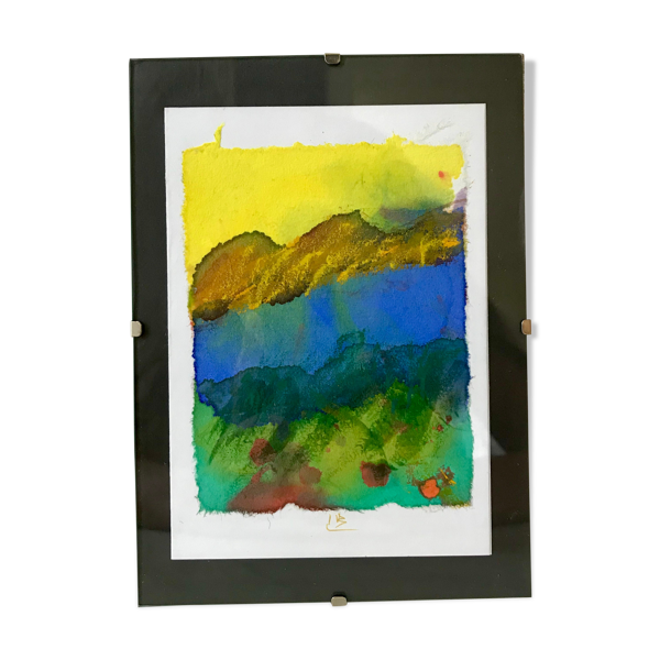 Aquarelle paysage signée sous-verre vintage — Beyit