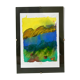 Aquarelle paysage signée sous-verre vintage