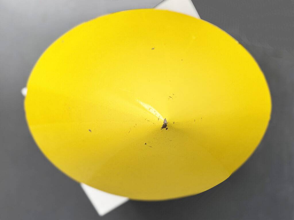 Large yellow table lamp, aluminium and iron, unique piece, custom-made, France, 1950s