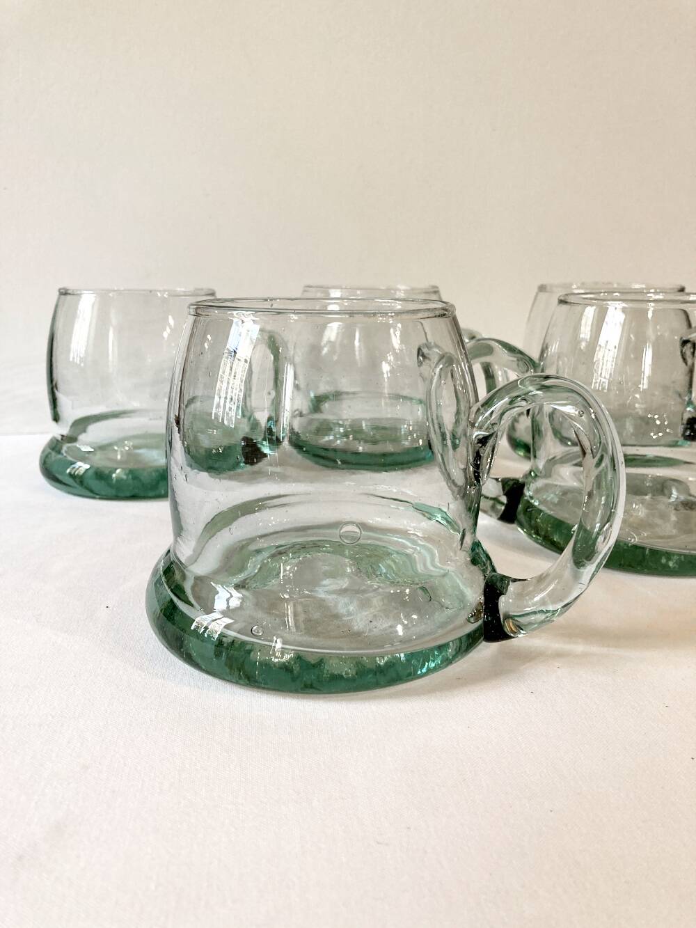 5 bubble-blown glass beer mugs