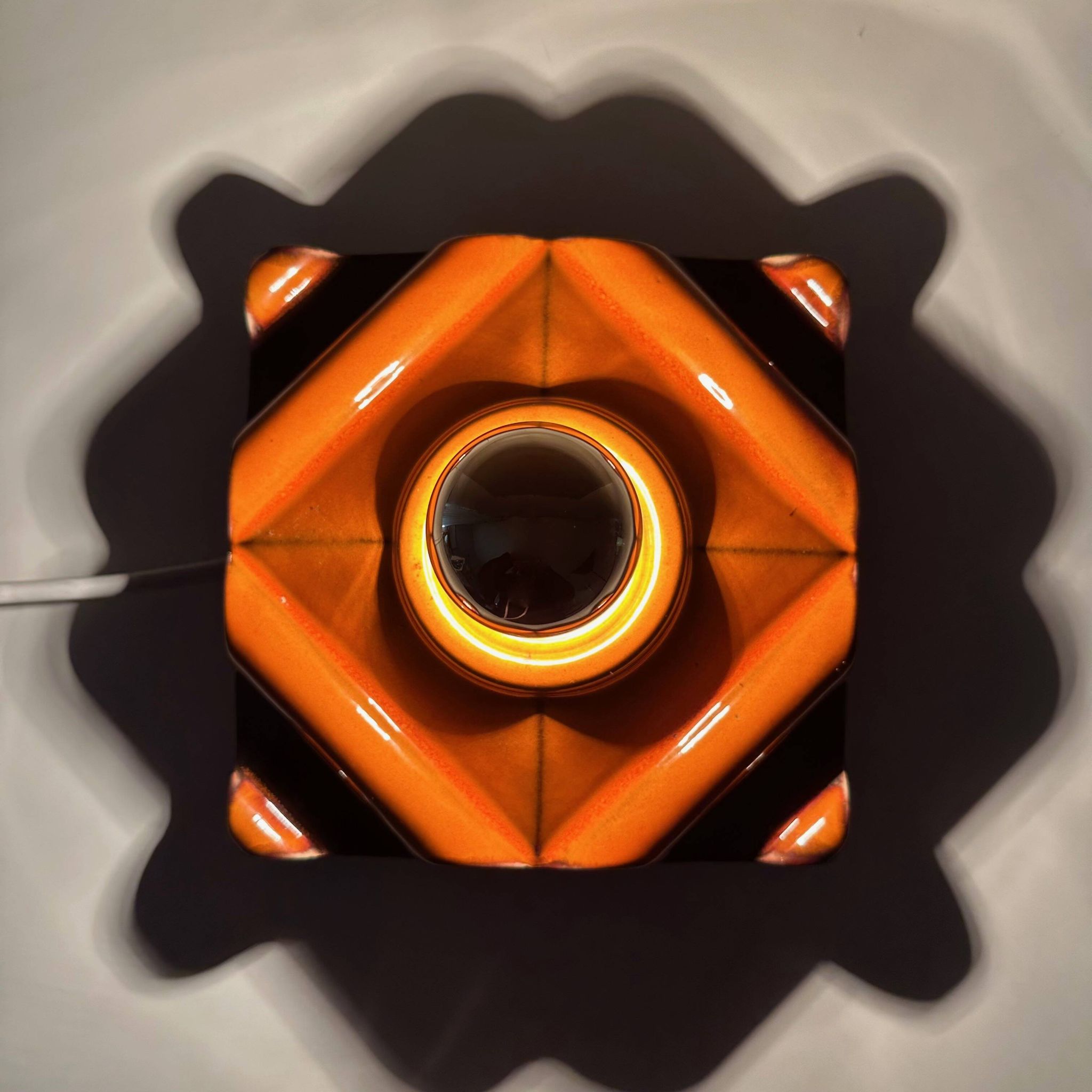 Vintage wall lamp PAN ceramic, 70's wall lamp orange, Pop Art