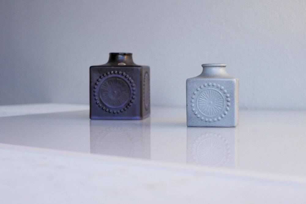 Mid-century Scandinavian modern art pottery vases in ceramic by Göran Andersson for Upsala Ekeby, Sweden, 1970s, set of 2