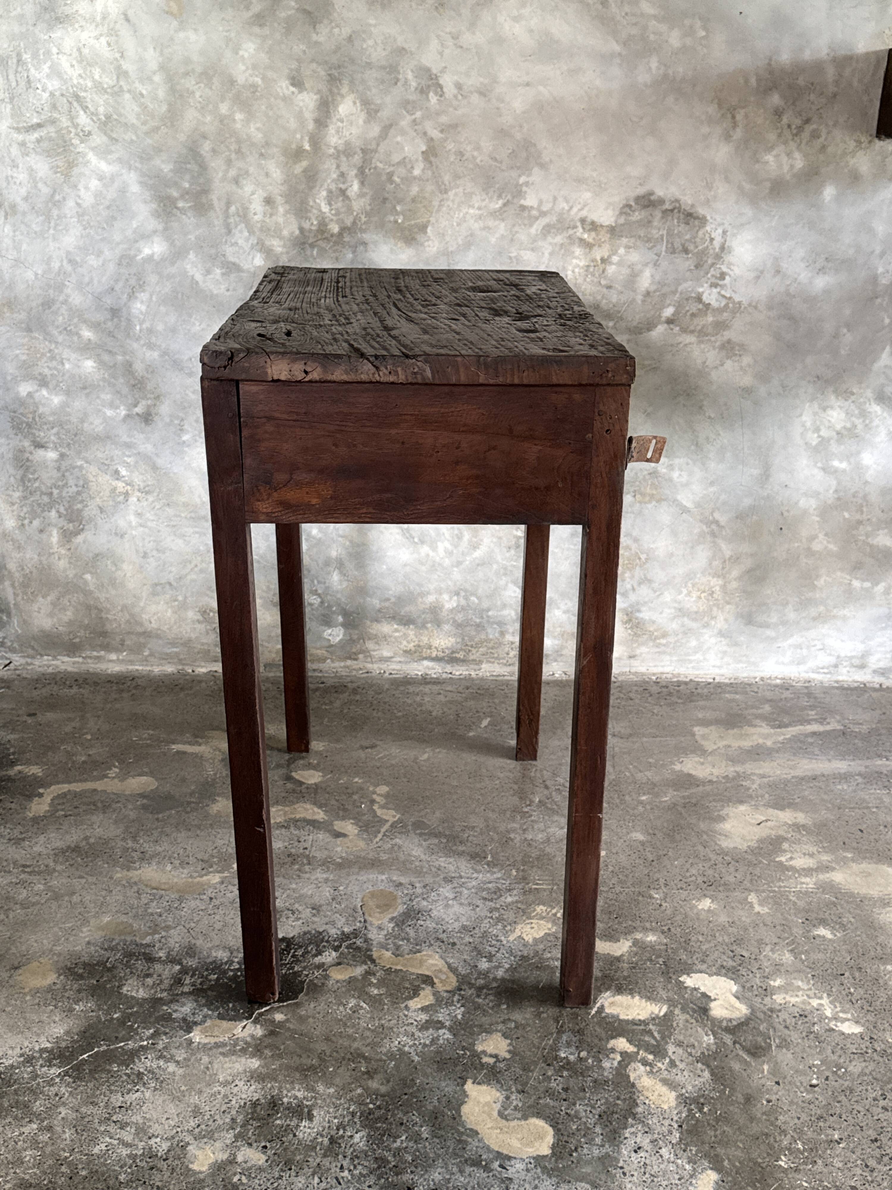 Antique Indonesian teak workbench with one drawer H82.5 L76x49.