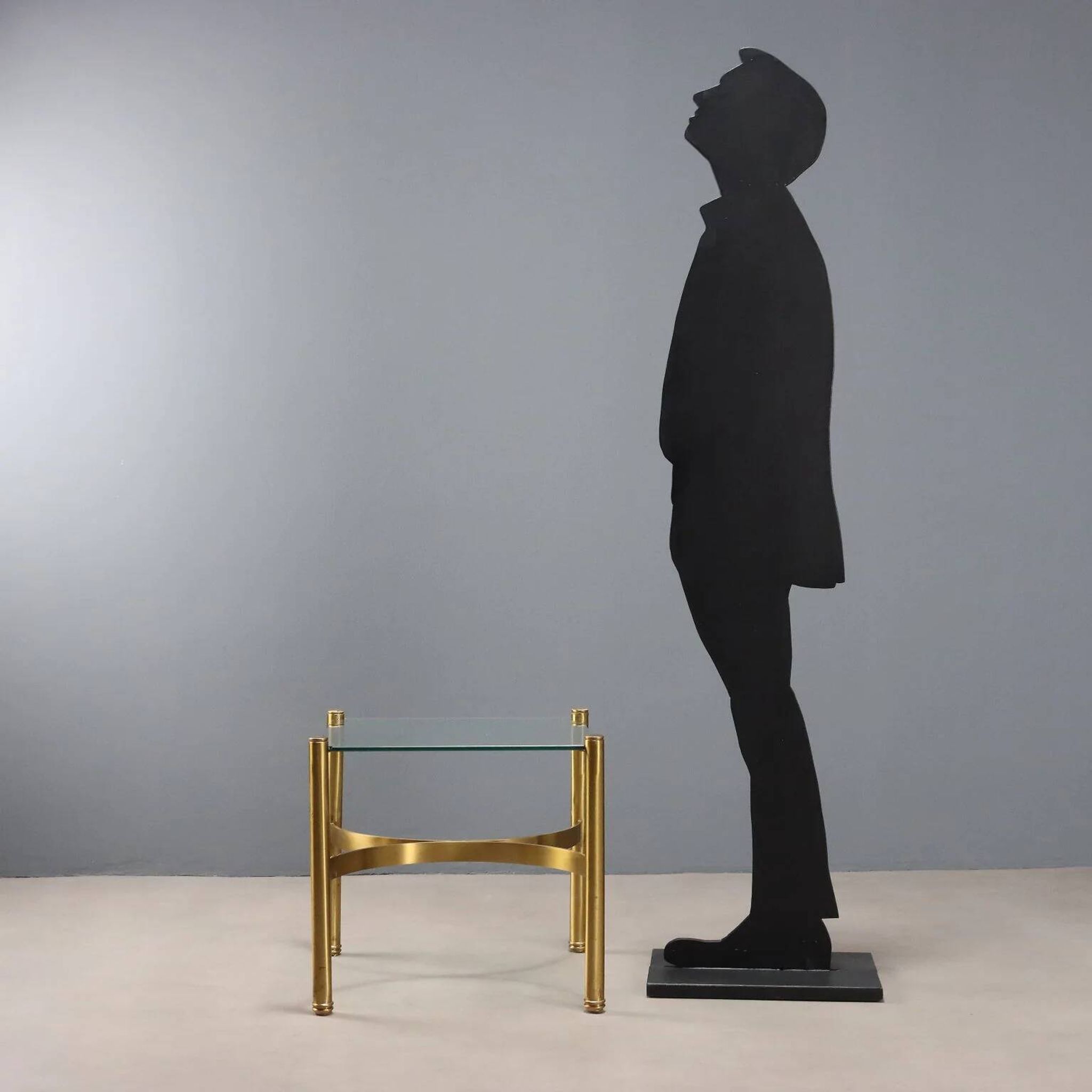 Vintage coffee table in brass and glass, Italian design, 1970s.