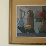 Mid-century original Swedish oil on panel still life with pot plant