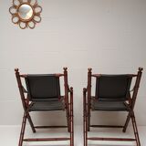 Pair of vintage "safari" folding armchairs in mahogany and leather