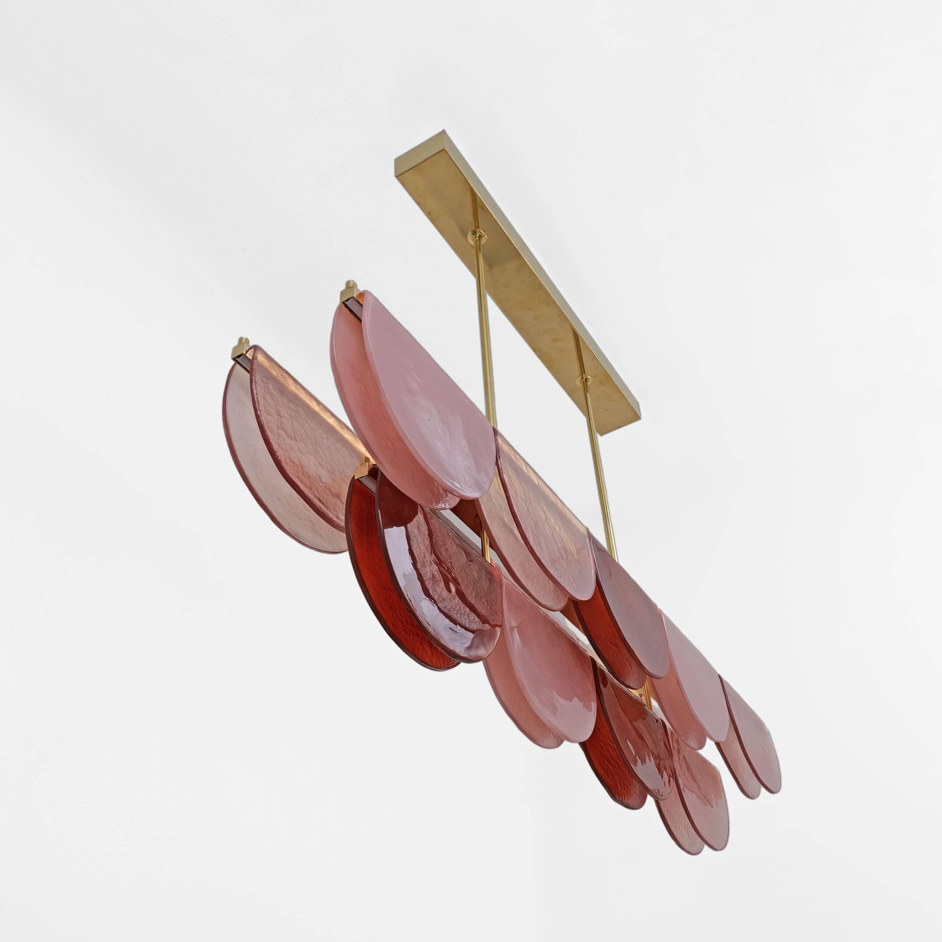 Italian Murano Glass and Brass Modular Linear Chandelier in Pink and Red