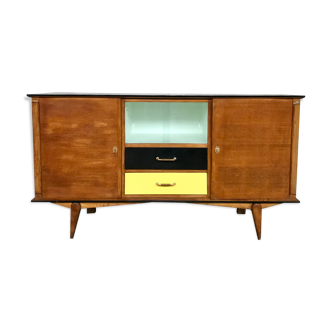 Brutalist modernist sideboard in light oak with compass feet