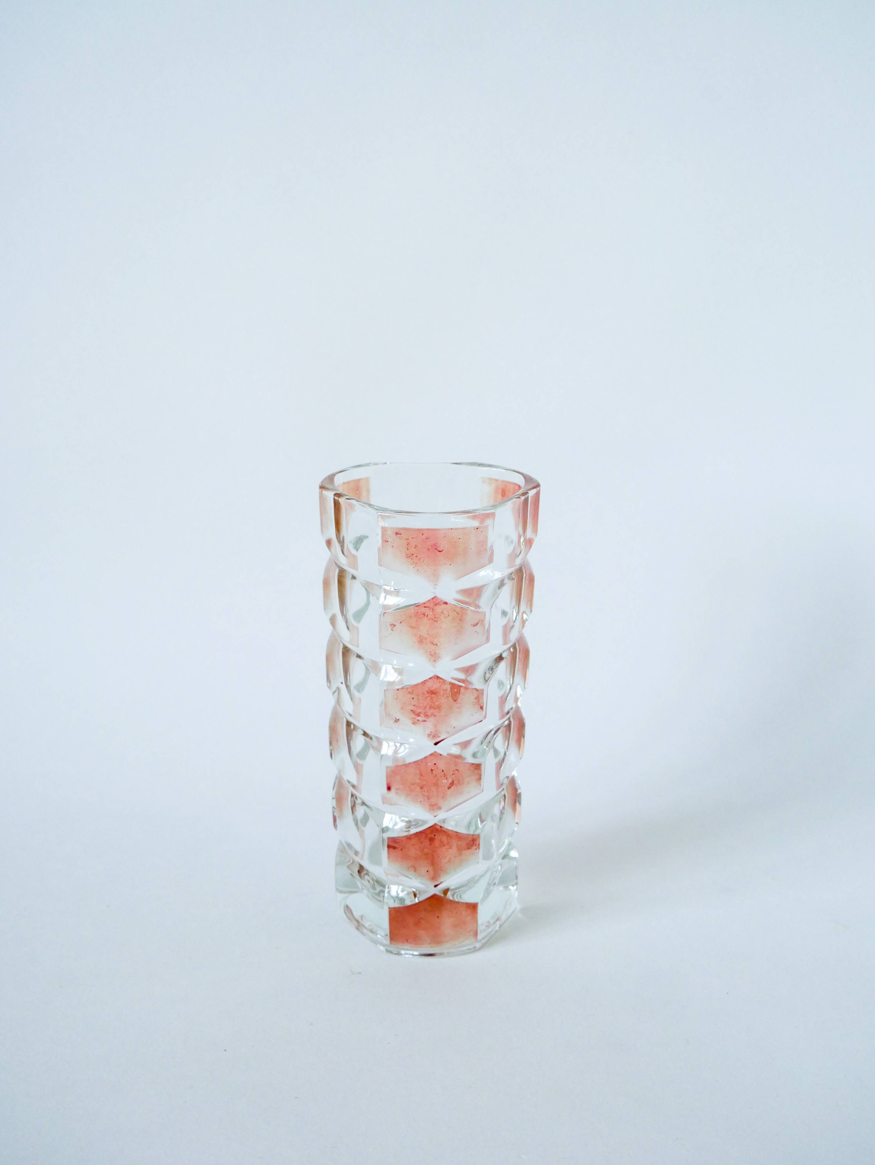 Small transparent and pink glass vase 1960