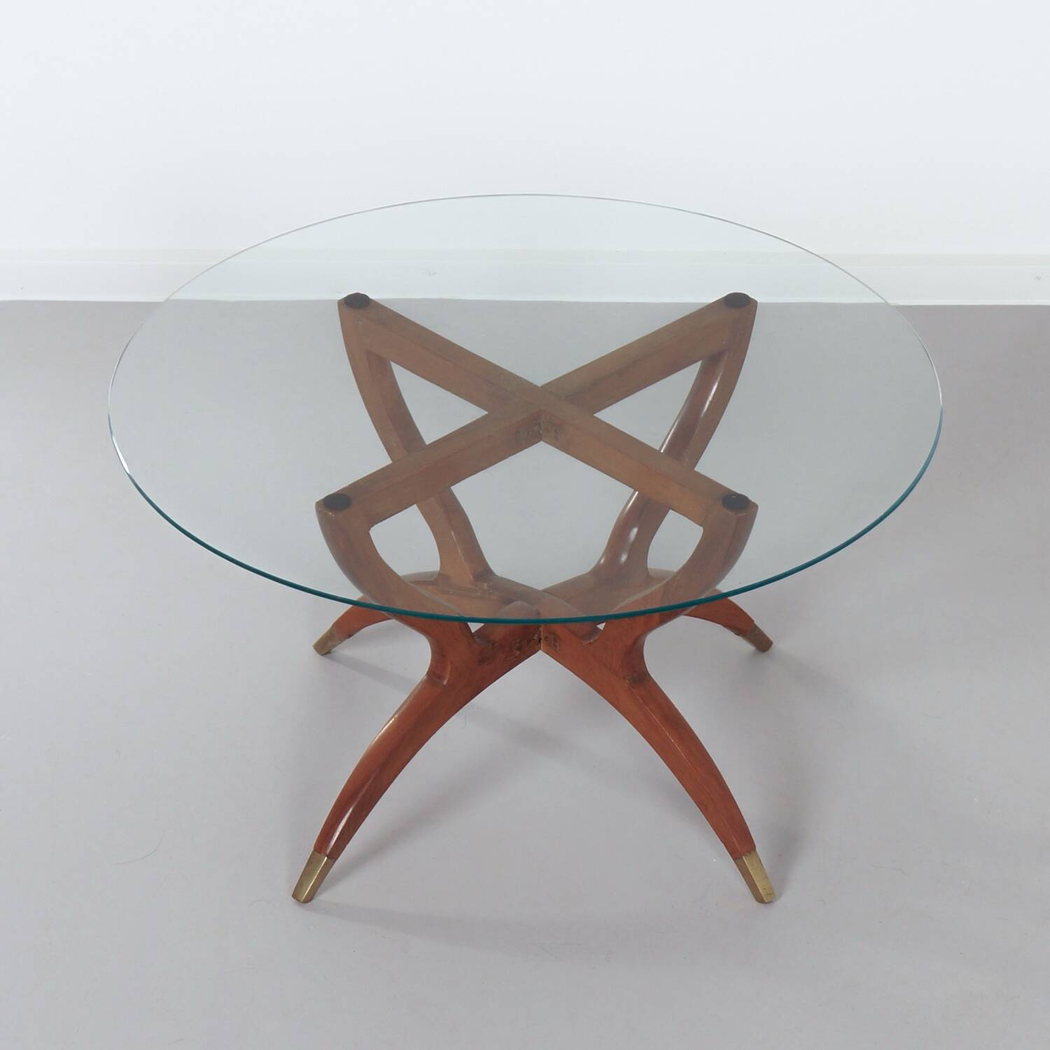 Italian coffee table with teak hairpin legs and brass feet, 1960s