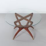 Table basse italienne avec pieds en épingle en teck et pieds en laiton, années 1960